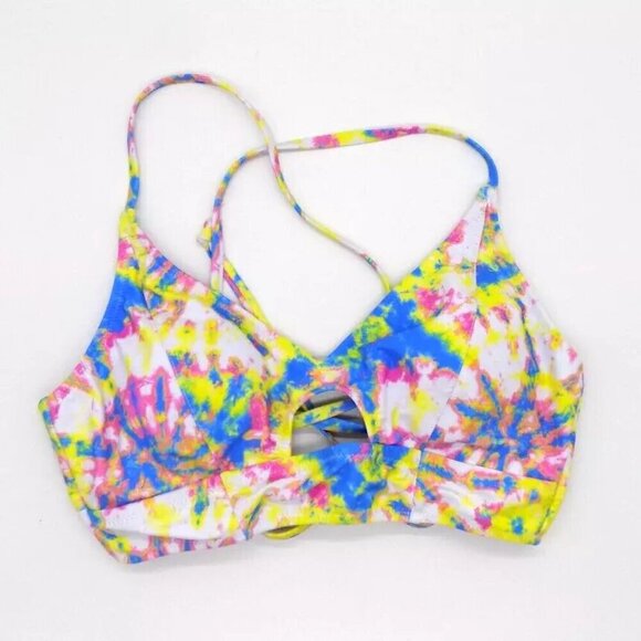 Jessica Simpson Bikini Swim Top Size Large Spritz Multi Tie-Dyed Cropped Keyhole - Picture 1 of 3